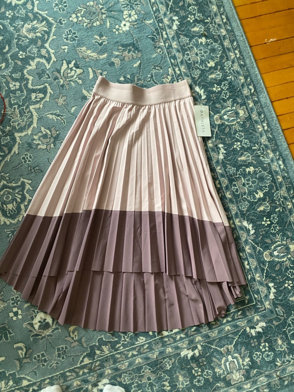 Athleta Two-Tone Pleated Midi Skirt in Blush and Mauve NWT